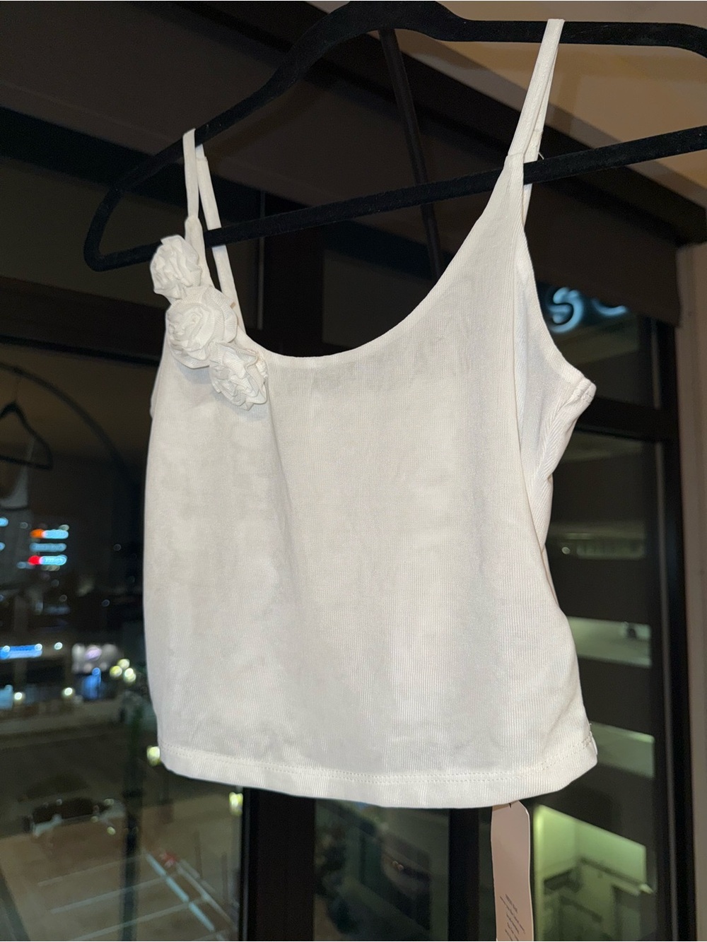 White Floral-Accent Spaghetti Strap Tank Top size S US 4 new SHEIN